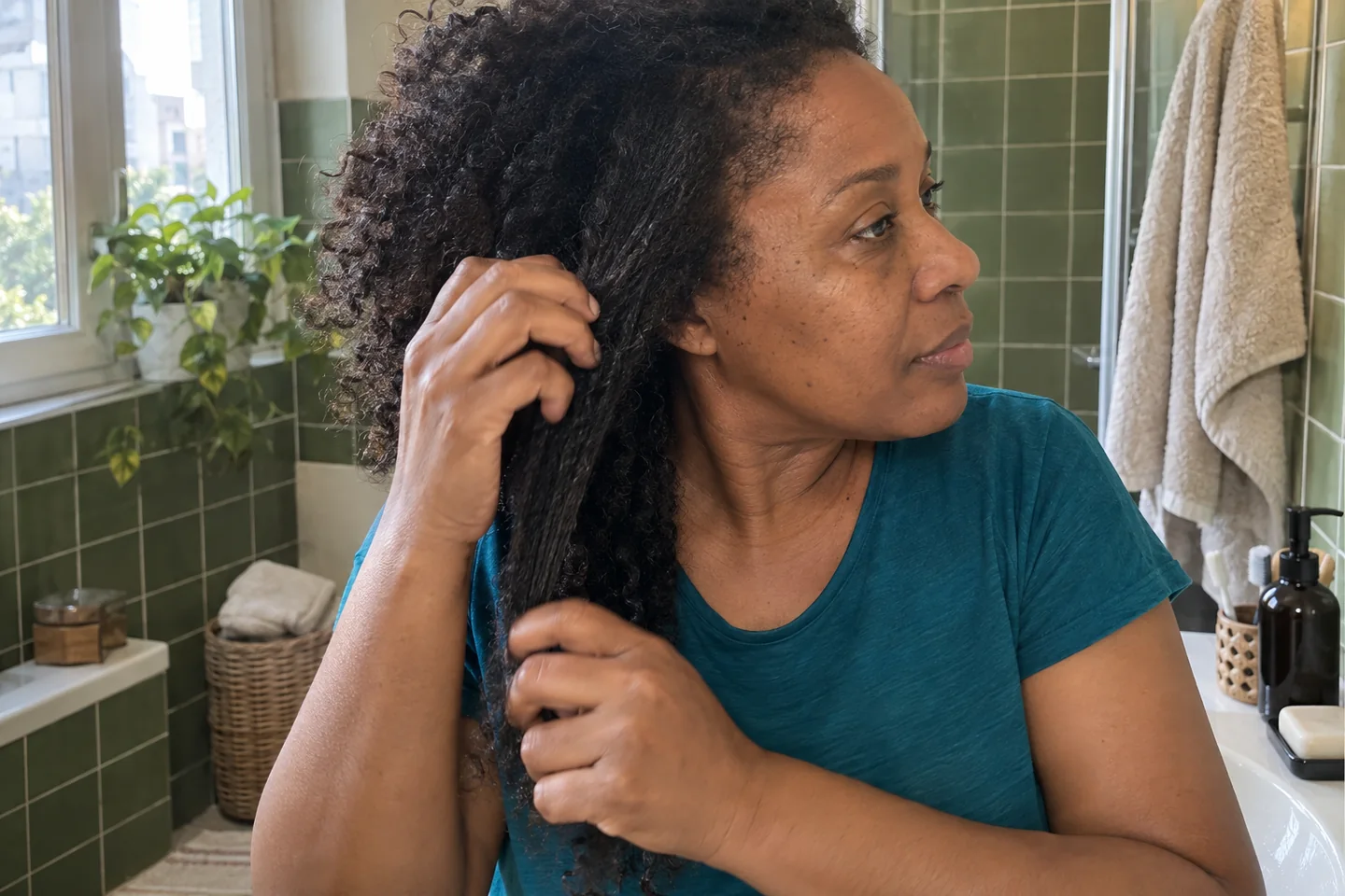 Cheveux coiffés en douceur à la lumière du jour