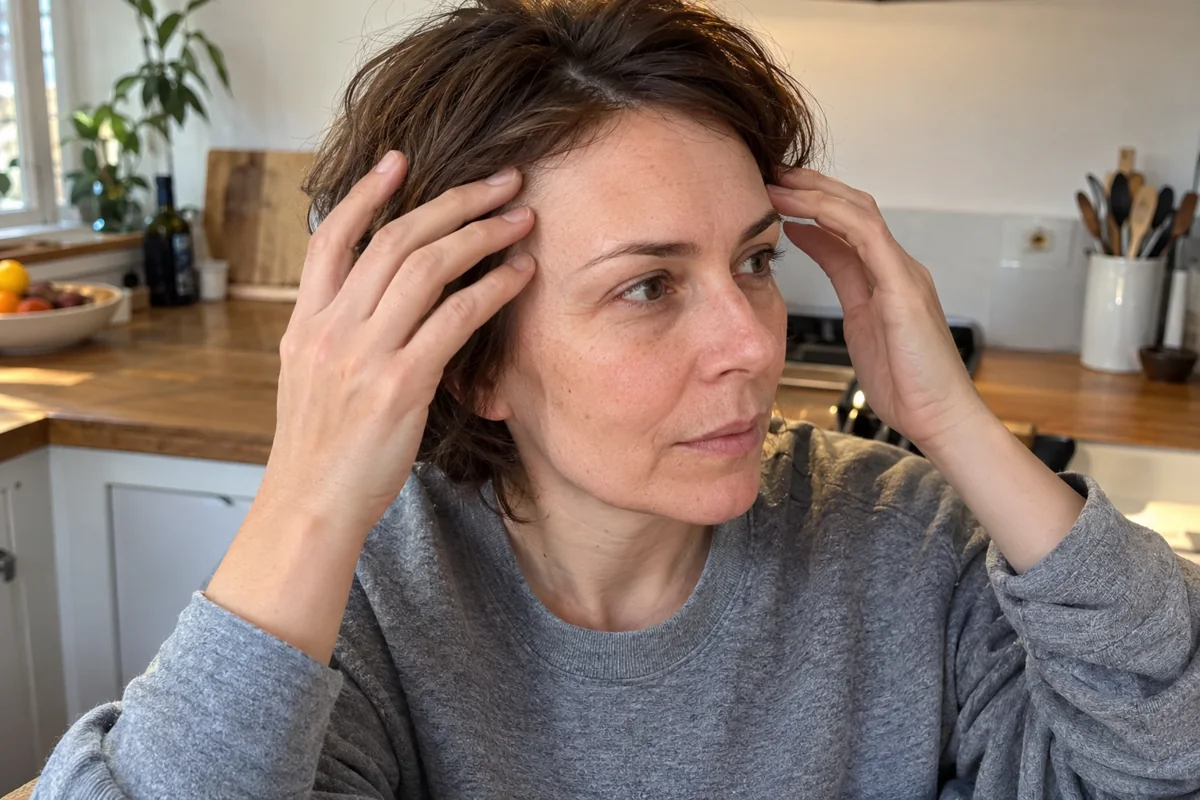 Une femme vérifie le confort au niveau de ses tempes