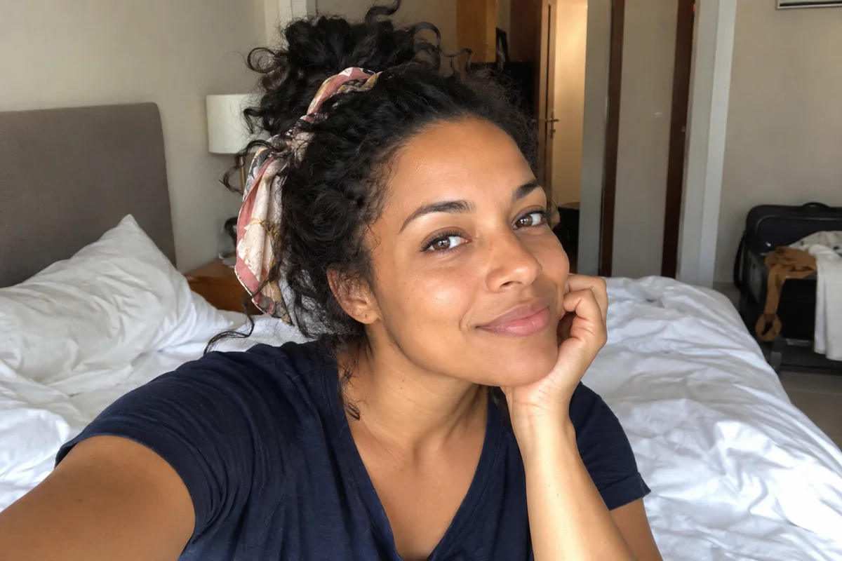 Une coiffure souple maintenue par un foulard