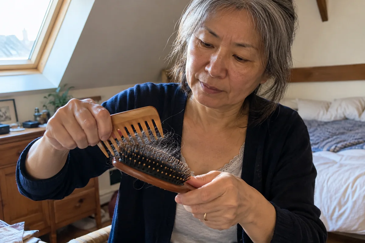 Un peigne utilisé délicatement pour dégager les cheveux de la brosse