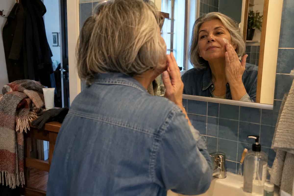 Une femme applique son soin avant de sortir