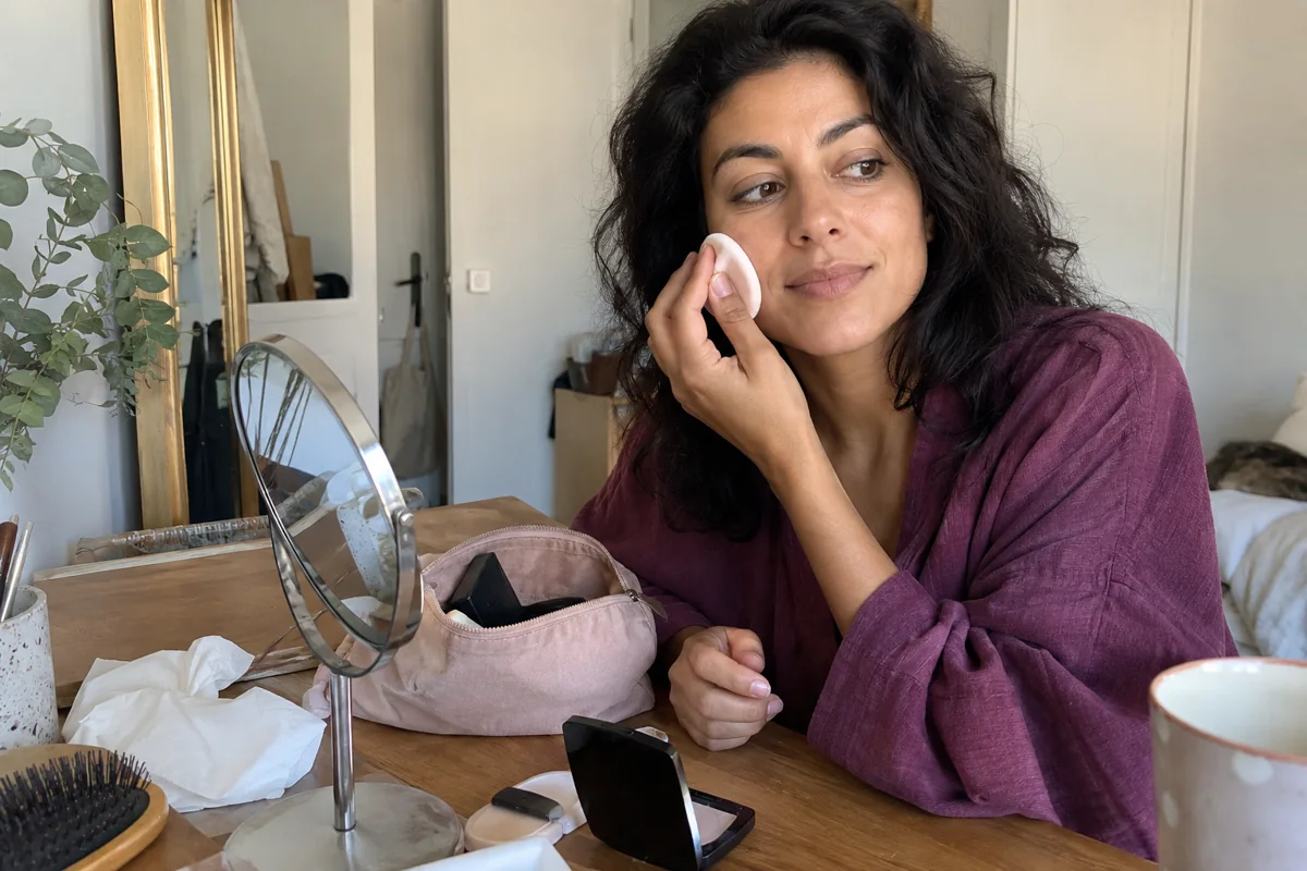 Une femme prépare une retouche avec une petite trousse