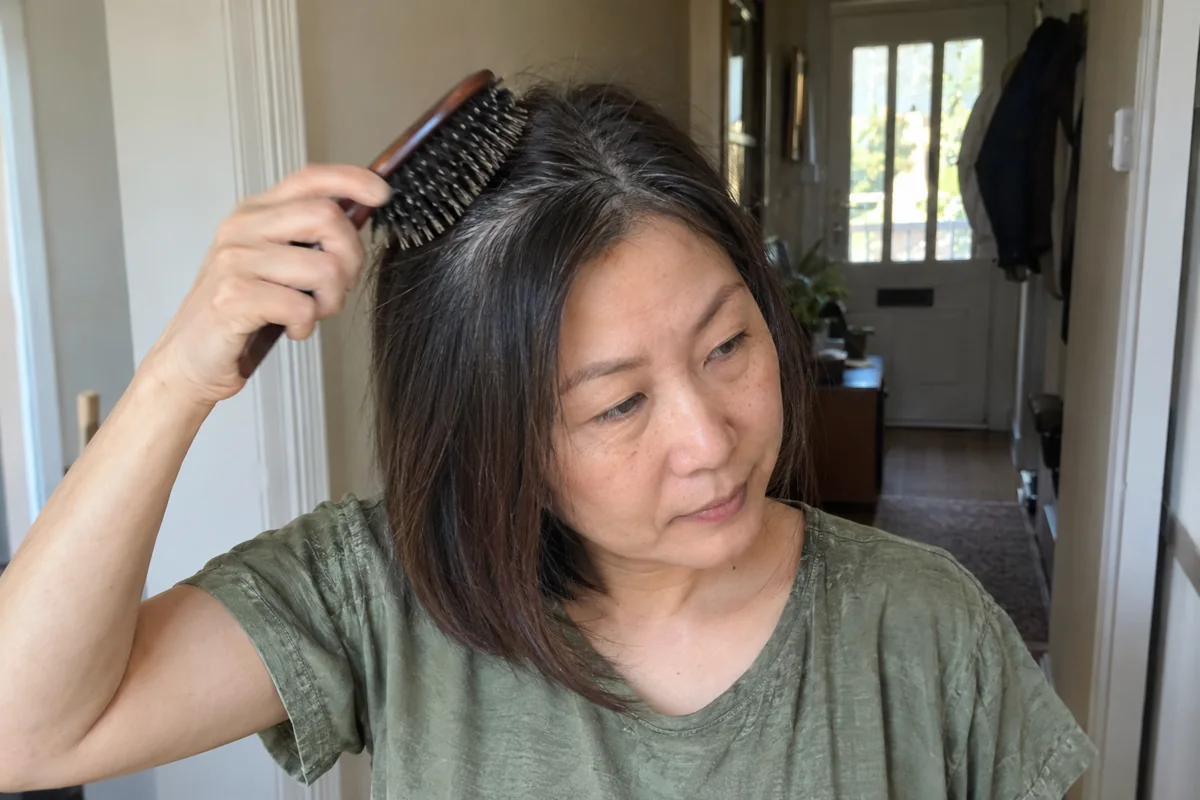 Une femme brosse doucement les résidus visibles