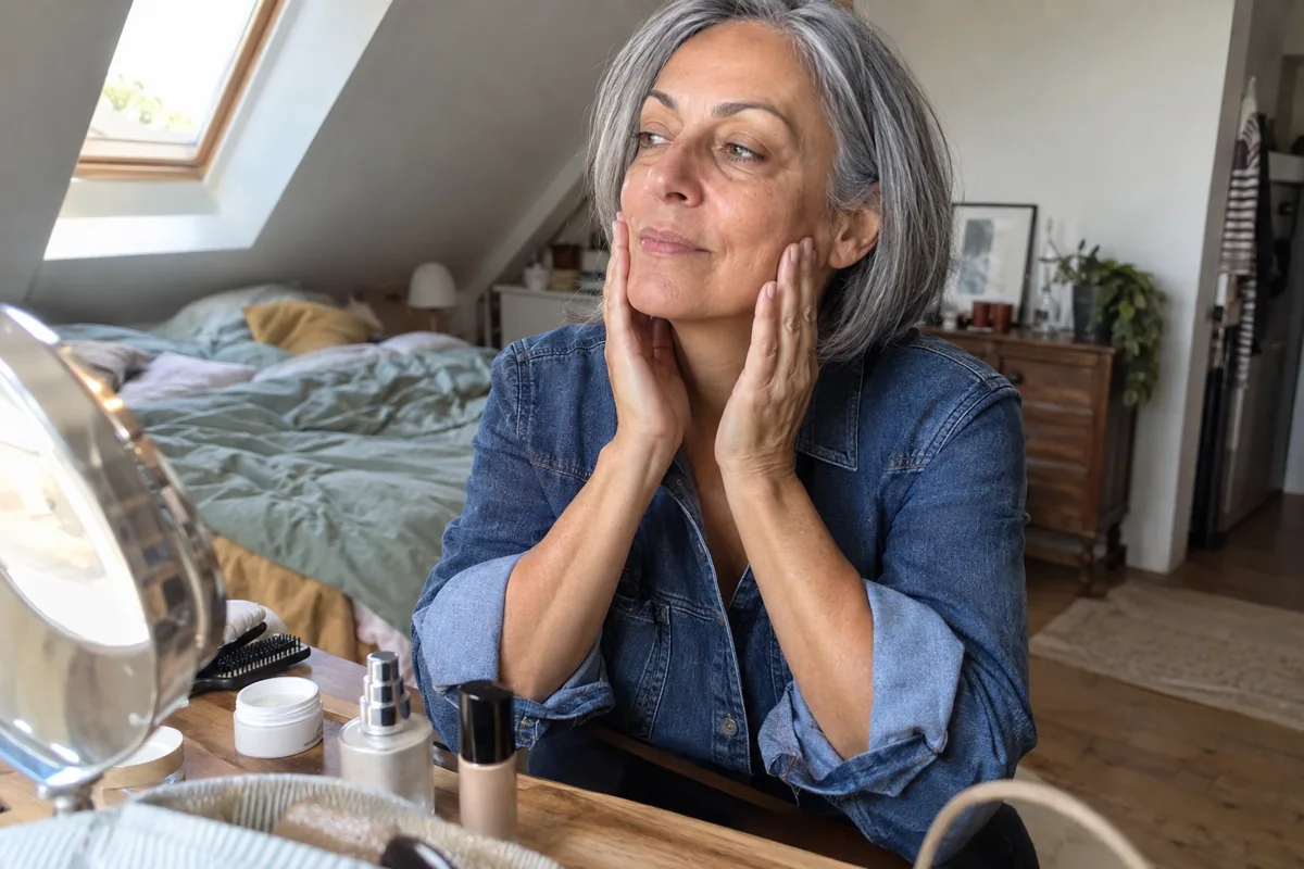 Une femme laisse sa routine se mettre en place avant le maquillage