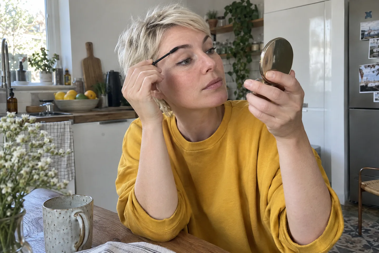 Maquillage des sourcils avec une brosse et un crayon fin